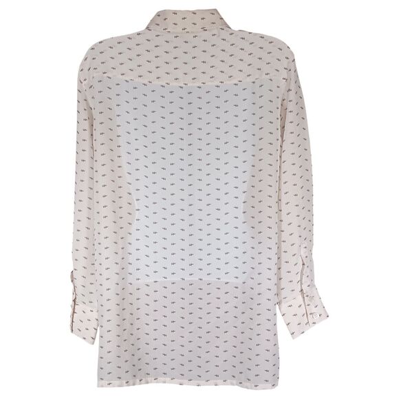 Escada Silk Blouse Womens Large Button Up Shirt Top Ivory Elephant Long Sleeve - Picture 2 of 4
